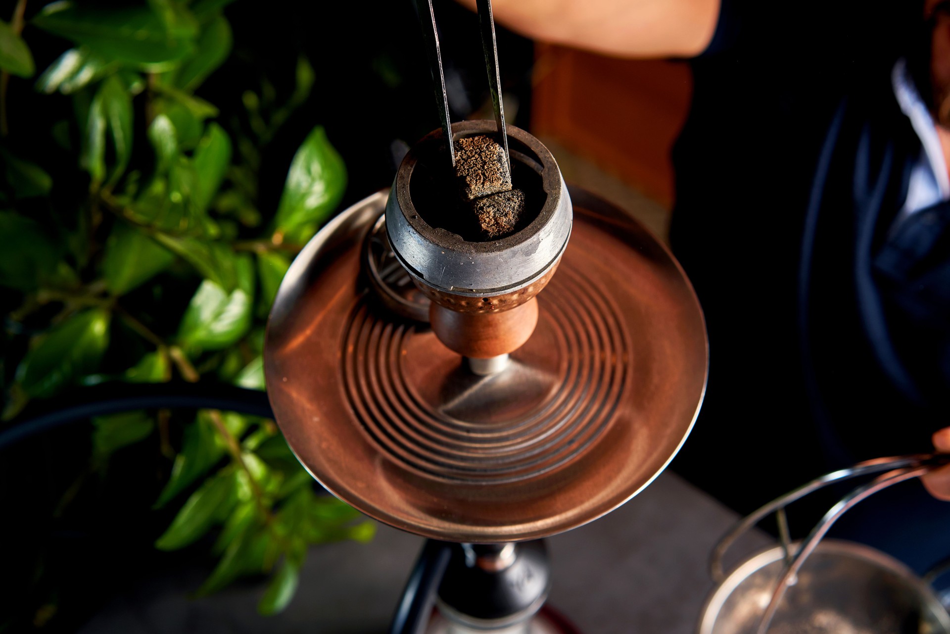fragrant hookah in the smoke on the table